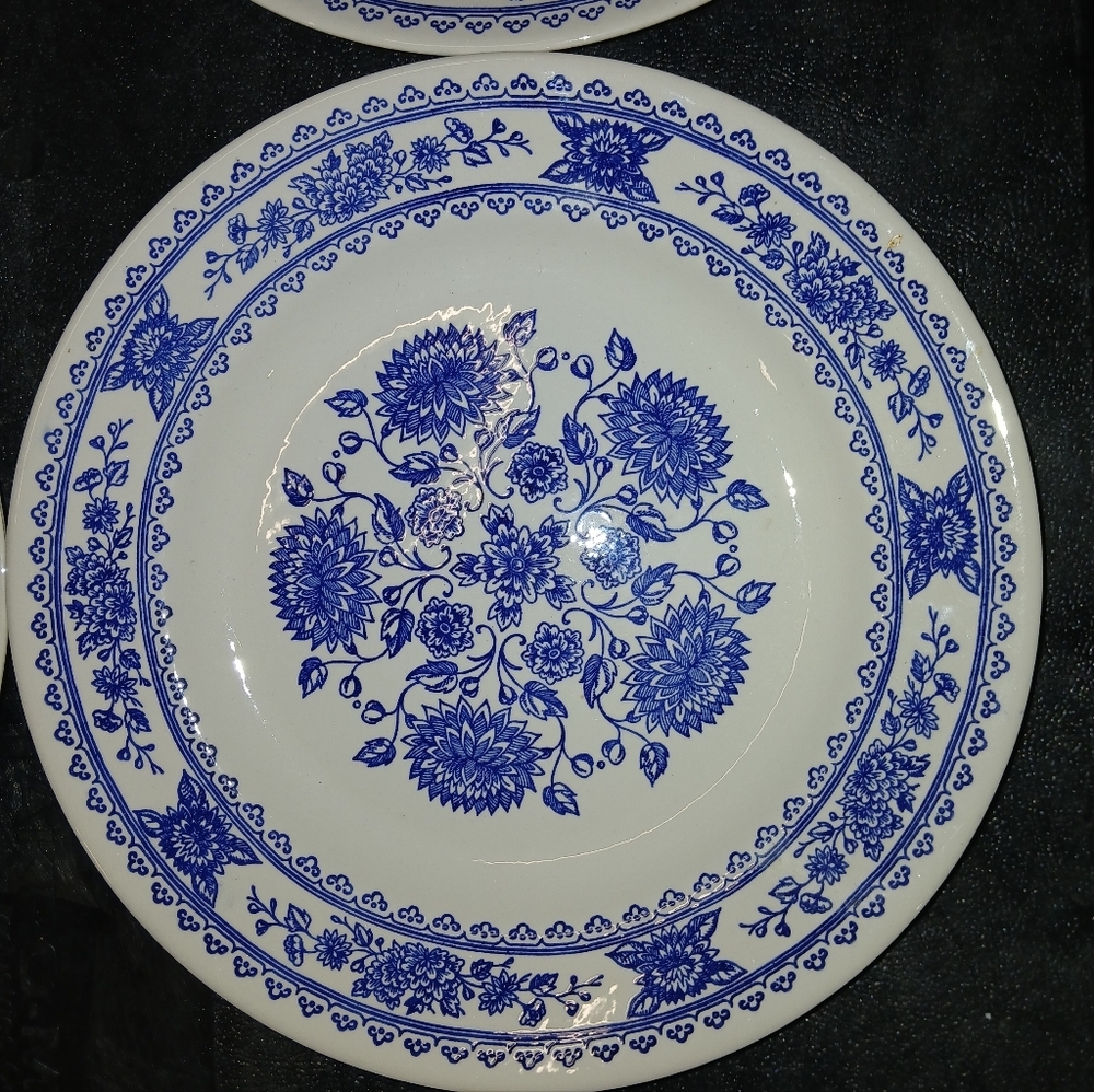 Royal China USA Hampshire Blue & White Ironstone Dinner Plate 10" Set Of 4 - Picture 7 of 10